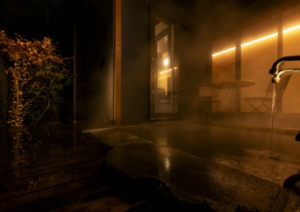 客室露天風呂のプライベートな湯浴み体験
